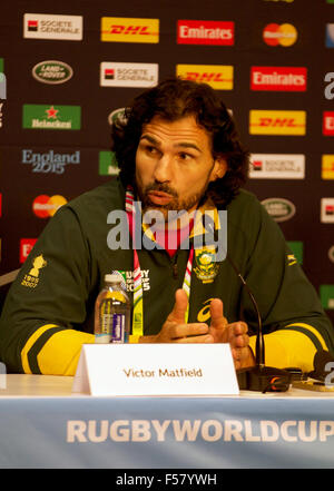 London, UK. 29. Oktober 2015. Victor Matfield der Südafrika-Team-Pressekonferenz auf der Queen Elizabeth Olympic Park, London, England © Action Plus Sport/Alamy Live News Stockfoto