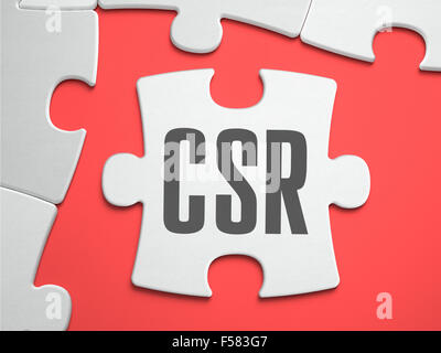 CSR - Zertifikat signieren Anfrage - Text auf Rätsel an der Stelle der fehlenden Teile. Scarlett-Background. Close-up. 3D Illustratio Stockfoto