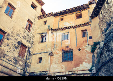 Alte Farbe Häuser Fassaden in Cuenca, Spanien Stockfoto