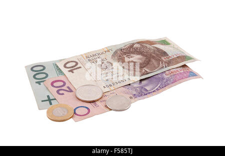 Polnische Geld isoliert auf weiss mit Beschneidungspfad Stockfoto
