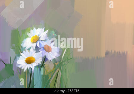 Öl Gemälde weiße Gerbera, Blumen-Gänseblümchen Stockfoto
