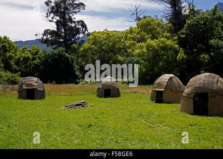 Khoi-Kraal bei Genadendal Missionsstation in Südafrika. Stockfoto