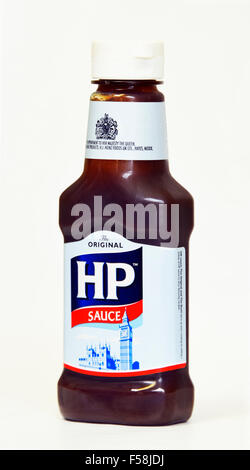 Kunststoff-Flasche von The Original HP Sauce. Stockfoto