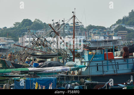 Viele kommerzielle Fischerboote in den Hafen von Cheung Chau, Hong Kong. Stockfoto