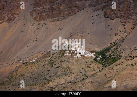 Indien, Himachal Pradesh, Spiti Valley, Schlüssel Gompa, Hügel Kloster vom Südufer des Flusses Stockfoto