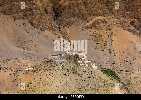 Indien, Himachal Pradesh, Spiti Valley, Schlüssel Gompa, Hügel Kloster vom Südufer des Flusses Stockfoto