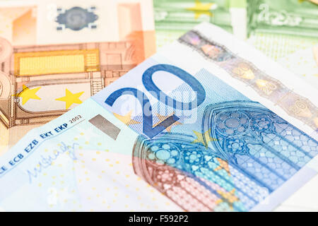 20 Euro-Banknote auf Euro Rechnungen Hintergrund Stockfoto