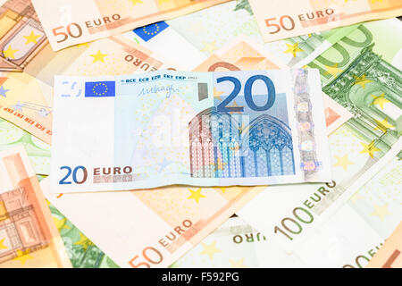 20 Euro-Banknote auf Euro Rechnungen Hintergrund Stockfoto