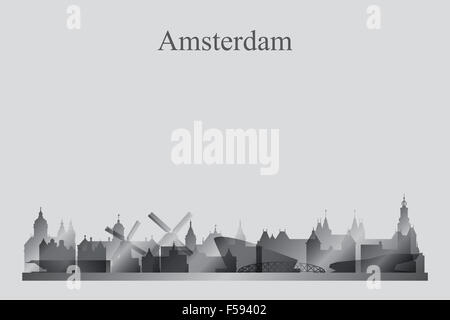 Amsterdam Stadt Skyline Silhouette in Graustufen Stockfoto