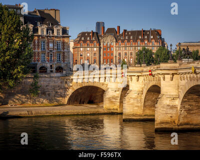 Morgenlicht über die Ufer, Pont Neuf und Ile De La Cité, Paris, Frankreich (1. Arrondissement, 75001) Stockfoto