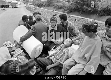 Krieg in ex-Jugoslawien, Kosovo-Krise, kosovarische Flüchtlinge Camp in Kukes (Albanien), April 1999 Stockfoto