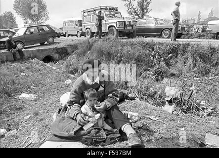 Krieg in ex-Jugoslawien, Kosovo-Krise, kosovarische Flüchtlinge Camp in Kukes (Albanien), April 1999 Stockfoto