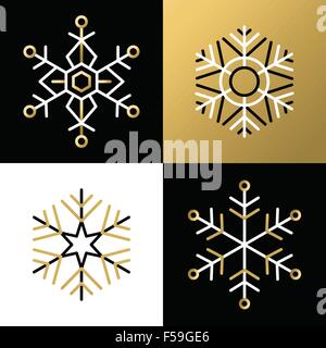 Reihe von eleganten flachen goldenen Schneeflocken in Umriss-Stil. Ideal für Weihnachtsgruß Karte oder app-Icon-Design. EPS10 Vektor-Datei. Stock Vektor