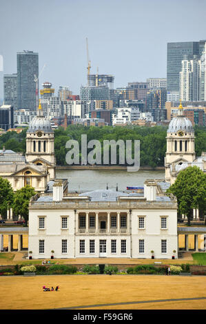 Queens House und der University of Greenwich von Greenwich Observatorium gesehen. Stockfoto