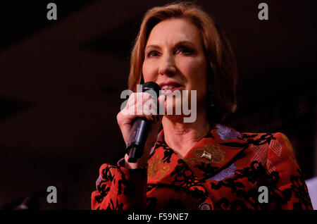 Orange City, Iowa, USA. 30. Oktober 2015. Republikanische Präsidentschaftskandidat spricht CARLY FIORINA bei einer sechs-County-Northwest Iowa GOP-Kundgebung am Northwestern College Bultman Center, wie er in Orange City, Iowa Freitag, 30. Oktober 2015 Kampagnen. Bildnachweis: Jerry Mennenga/ZUMA Draht/Alamy Live-Nachrichten Stockfoto