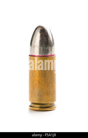 9mm Kugel auf weißem Hintergrund Stockfoto