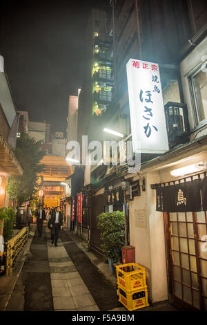 Gasse um Karasumori Jinja, nahe Shimbashi Station, Minato-Ku, Tokio, Japan Stockfoto