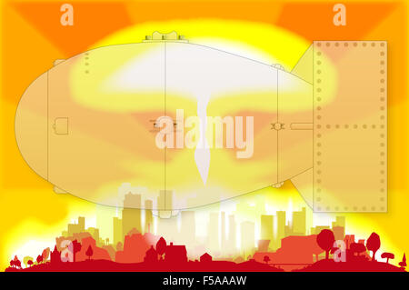 Eine Wasserstoffbombe Explosion in einer modernen Stadt mit einem verblichenen Bild der Bombe Stockfoto