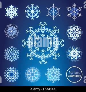 Dekorativen Schneeflocken gesetzt. Stock Vektor