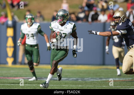 Annapolis, Maryland, USA. 31. Oktober 2015. South Florida Bulls Wide Receiver RODNEY ADAMS (87) läuft der Eröffnung Kickoff zurück zum Touchdown während der amerikanischen Athletic Conference Fußballspiel mit Navy Marine Corps Memorial Stadium. Credit: Ken Inness/ZUMA Draht/Alamy Live-Nachrichten Stockfoto