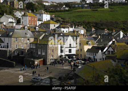 Dächer und weiß getünchten Wänden in Port Isaac, Cornwall. Stockfoto