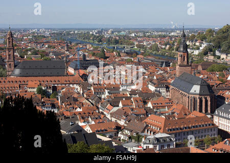 Dächer der Altstadt Heidelberg, Deutschland, vom Heidelberger Schloss gesehen. Stockfoto