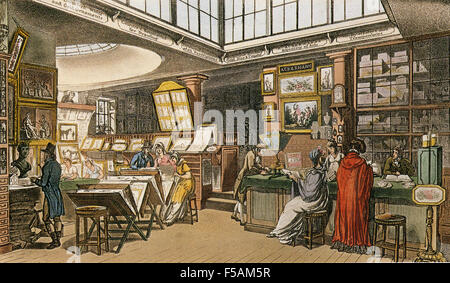 Georgisch-SHOP "Ackermanns Respository der Künste" am 101 Strand, London von einem 1809 Ausgabe Rudolph Akermann Monatszeitschrift mit dem gleichen Titel Stockfoto