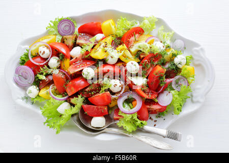 frische Tomaten-Salat mit Käse auf der Platte Stockfoto