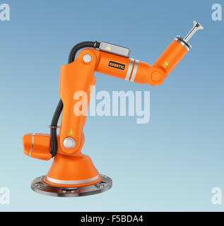 Orange Roboterarm isoliert auf weißem Hintergrund Stockfoto