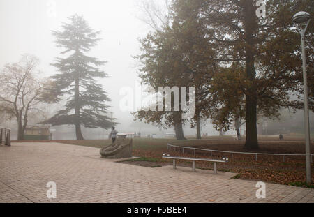 Stratford Warwickshire, UK. 1. November 2015. Nebel hüllt die Stadt Stratford am ersten Tag des Monats. Die Bancroft-Gärten haben eine sehr herbstliche aussehen. Bildnachweis: Colin Underhill/Alamy Live-Nachrichten Stockfoto