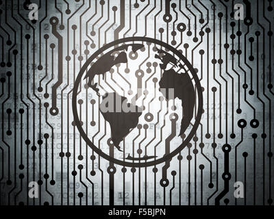 Lernkonzept: Platine mit Globus Stockfoto