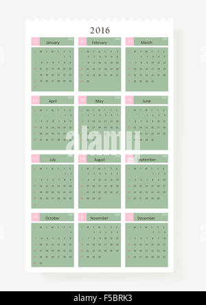 Ursprünglichen Kalender für das Jahr 2016. Stockfoto