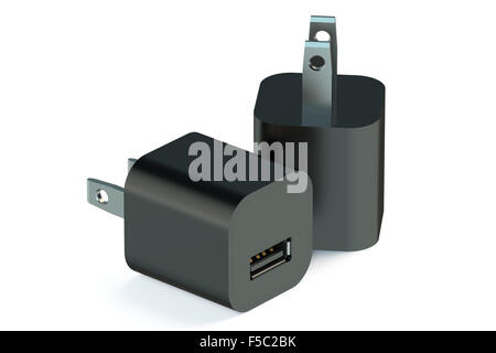Ladegerät Usb isoliert auf weißem Hintergrund schwarz Stockfoto