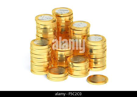 Stapel von Euro-Münzen, die isoliert auf weißem Hintergrund Stockfoto