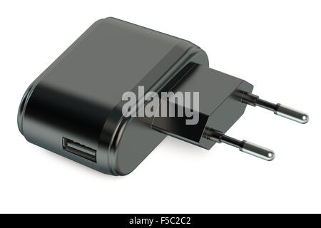 USB-Ladegerät isoliert auf weißem Hintergrund Stockfoto