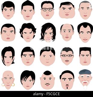 Mann Gesicht Form Frisur runden Fett dünne alte Stock Vektor
