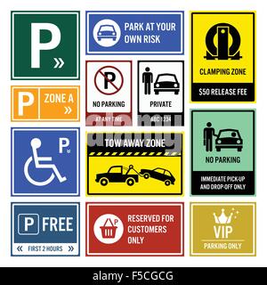 Parkplatz parken Schilder Schilder Stock Vektor