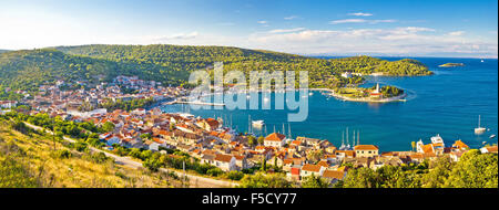 Stadt Vis Panorama vom Hügel Panoramablick, Dalmatien, Kroatien Stockfoto