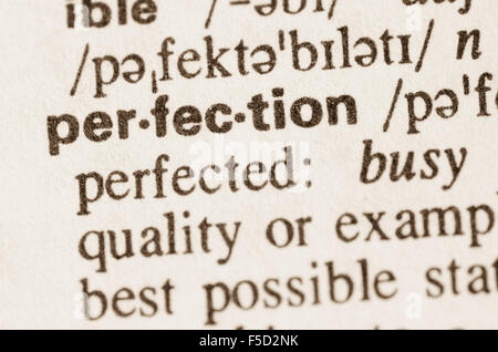 Definition des Wortes Perfektion im Wörterbuch Stockfoto