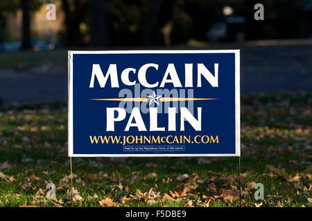 Präsidentschaftswahlkampf 2008 USA yard Zeichen für republikanischen Kandidaten John McCain und Sarah Palin Stockfoto