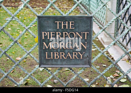 Pierpont Morgan Library Sign. New York City. Stockfoto