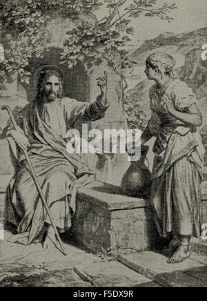 Die Frau aus Samaria am Brunnen mit Jesus Christus Stockfoto