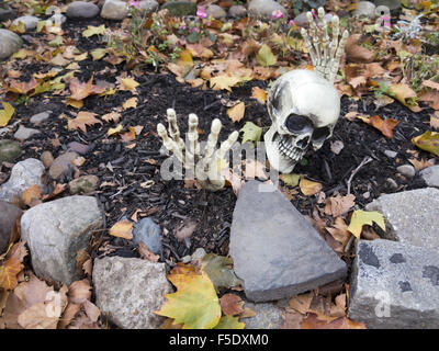Gruselige Dekorationen zu Hause in Ditmas Park, Brooklyn, NY, 2015. Stockfoto
