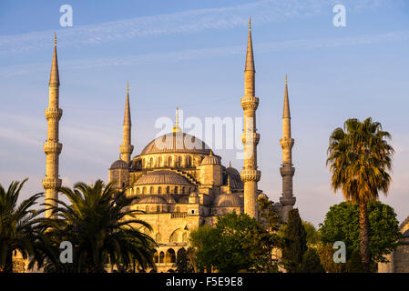 Blaue Moschee (Sultan Ahmed Mosque) (Sultan Ahmet Camii), UNESCO-Weltkulturerbe, kurz nach Sonnenaufgang, Istanbul, Türkei, Europa Stockfoto