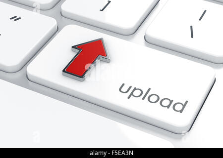3D Render des Upload-Pfeil auf der Computertastatur. Netzwerk-Konzept Stockfoto