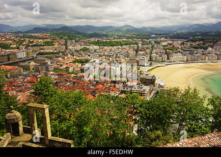 Blick auf San Sebastian aus Monte Urgull, Baskisches Land, Spanien, Europa Stockfoto