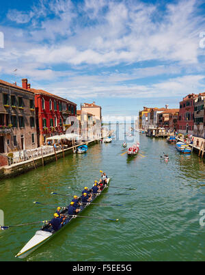 Boote, die Teilnahme an der Vogalonga Reichweite ist der Endpunkt im Canale Di Cannaregio Venedig Veneto Italien Europa es ein n Stockfoto