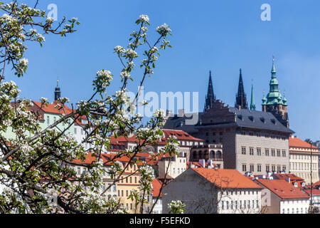 Blick auf die Prager Burg von Petrin Hill Prag, Frühling Tschechische Republik, Europa Stockfoto