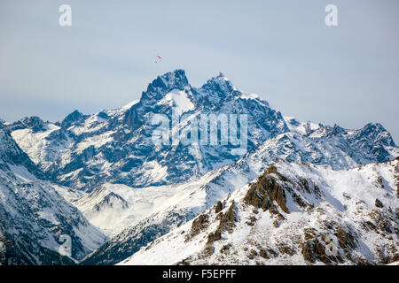 La Mieje von Schneeverhältnissen am Col de Granon, Briancon Frankreich gesehen Stockfoto