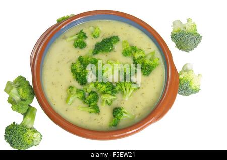 Brokkoli-Cremesuppe auf weißem Hintergrund Stockfoto